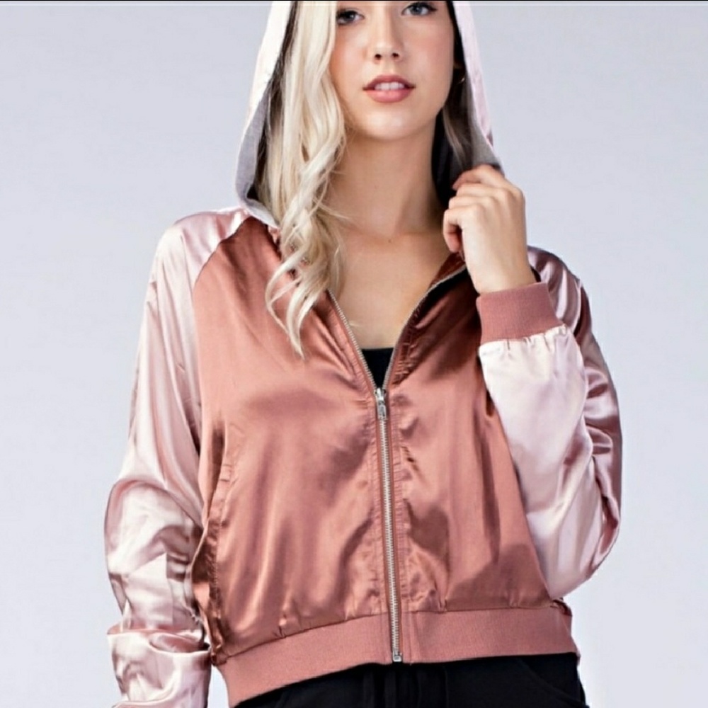Rose Gold Bomber Hoodie Jacket - Picture 2 of 3